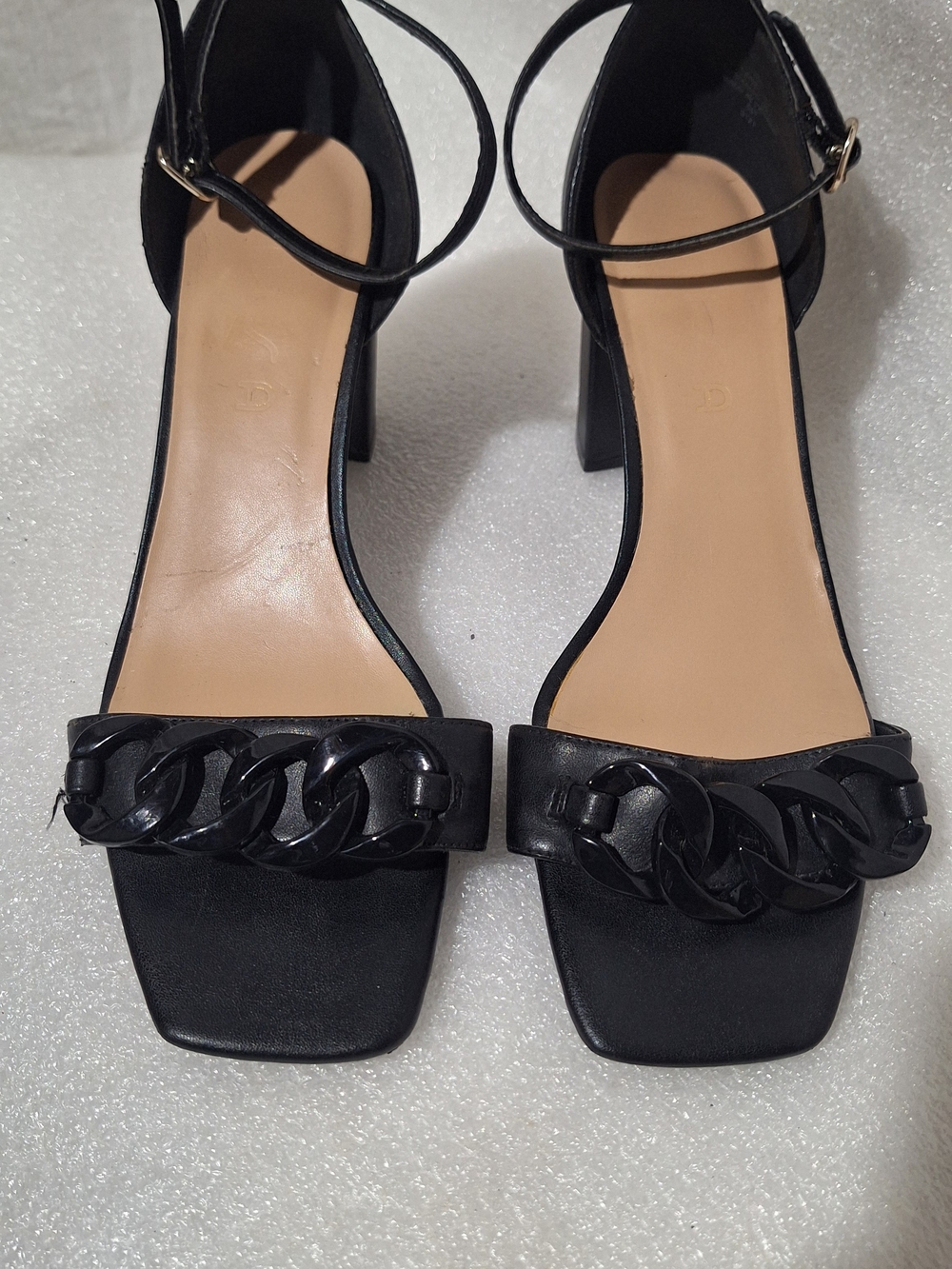 Black Chain-Detail Block Heel Sandals - Women